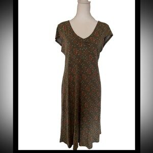 Toad & Co Olive Green organic cotton blend Short Sleeve V Neck Midi Dress M